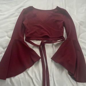 Casual tie front blouse with flounce sleeves